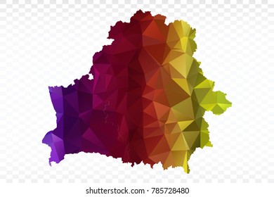 Map polygonal-Belarus map. Multicolored country map in geometric triangle style for your infographics. Vector illustration eps 10.