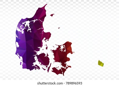 Map polygonal-Denmark map. Multicolored country map in geometric triangle style for your infographics. Vector illustration eps 10.