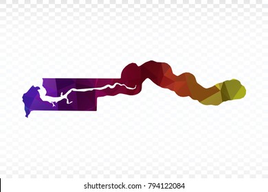 Map polygonal-Gambia map. Multicolored country map in geometric triangle style for your infographics. Vector illustration eps 10.