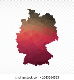 Map polygonal-Germany map. Multicolored country map in geometric triangle style for your infographics and earth template for website. Vector illustration eps 10.