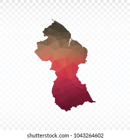 Map polygonal-Guyana map. Multicolored country map in geometric triangle style for your infographics and earth template for website. Vector illustration eps 10.