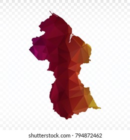 Map polygonal-Guyana map. Multicolored country map in geometric triangle style for your infographics. Vector illustration eps 10.
