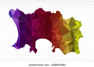 Map polygonal-Jersey map. Multicolored country map in geometric triangle style for your infographics. Vector illustration eps 10.