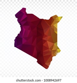 Map polygonal-Kenya map. Multicolored country map in geometric triangle style for your infographics. Vector illustration eps 10.
