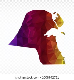 Map polygonal-Kuwait map. Multicolored country map in geometric triangle style for your infographics. Vector illustration eps 10.