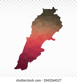 Map polygonal-Lebanon map. Multicolored country map in geometric triangle style for your infographics and earth template for website. Vector illustration eps 10.