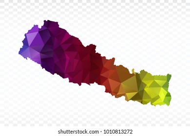 Map polygonal-Nepal map. Multicolored country map in geometric triangle style for your infographics. Vector illustration eps 10.