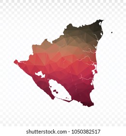 Map polygonal-Nicaragua map. Multicolored country map in geometric triangle style for your infographics and earth template for website. Vector illustration eps 10.