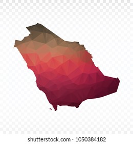 Map polygonal-Saudi Arabia map. Multicolored country map in geometric triangle style for your infographics and earth template for website. Vector illustration eps 10.