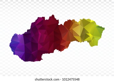 Map polygonal-Slovakia map. Multicolored country map in geometric triangle style for your infographics. Vector illustration eps 10.