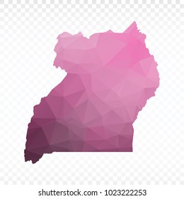 Map polygonal-Uganda map. Multicolored country map in geometric triangle style for your infographics. Vector illustration eps 10.