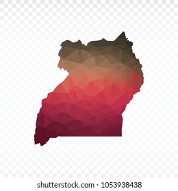 Map polygonal-Uganda map. Multicolored country map in geometric triangle style for your infographics and earth template for website. Vector illustration eps 10.
