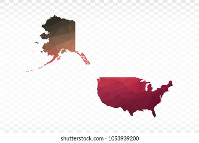 Map polygonal-Usa Mercator map. Multicolored country map in geometric triangle style for your infographics and earth template for website. Vector illustration eps 10.