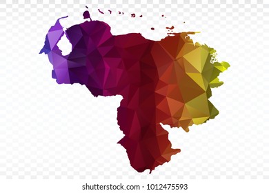 Map polygonal-Venezuela map. Multicolored country map in geometric triangle style for your infographics. Vector illustration eps 10.