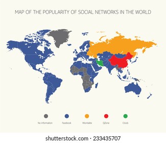 Map of the popularity of social networks in the world