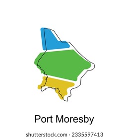 Mapa de la plantilla de diseño de vectores de Port Moresby, fronteras nacionales e importantes ilustraciones de ciudades