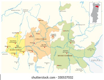 Map of Port wine growing area in Portugal