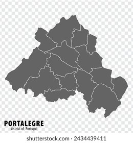 Karte Portalegre Bezirk auf transparentem Hintergrund. Stadtplan Portalegre mit Gemeinden in grau für Ihre Website-Design, Logo, App, UI. Portugal. EPS10.