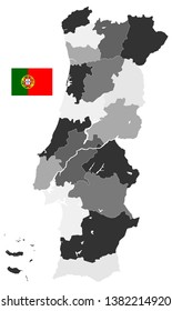Map of Portugal Map Administrative Divisions - Detailed map of Portugal vector illustration - All elements are separated in editable layers clearly labeled.