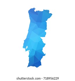 Map of Portugal - Blue Geometric Rumpled Triangular , Polygonal Design For Your . Vector illustration eps 10.