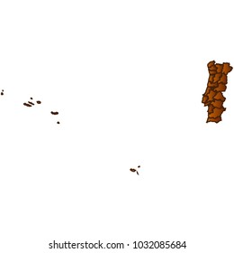 Map of Portugal- Map of the city and each border separately. Brown Gold eps Vector Illustration 10