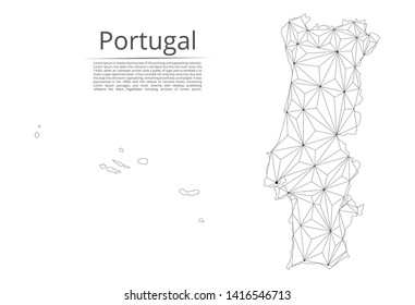 Map of Portugal connection. Vector low-poly image of a global map with lights in the form of cities or population density, consisting of points and shapes and space. Easy to edit