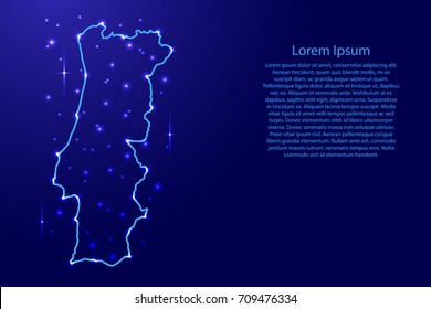 Map Portugal from the contours network blue, luminous space stars of vector illustration