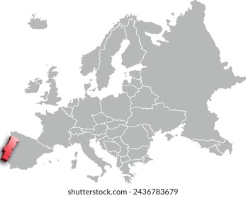 map of PORTUGAL with the countries of EUROPA 3d isometric