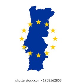 Map of Portugal with European Union flag isolated on white background.