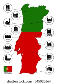 Map of Portugal. Famous places in Portugal.