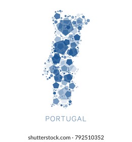 map of Portugal filled with abstract mosaic of pentagons of different sizes and degrees of transparency