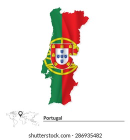 Mapa de Portugal con bandera - ilustración vectorial