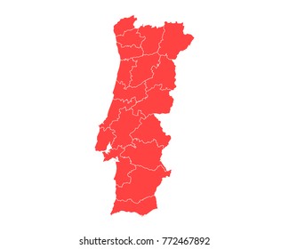 Map of Portugal - High detailed red map on white background. Abstract design vector illustration eps 10.
