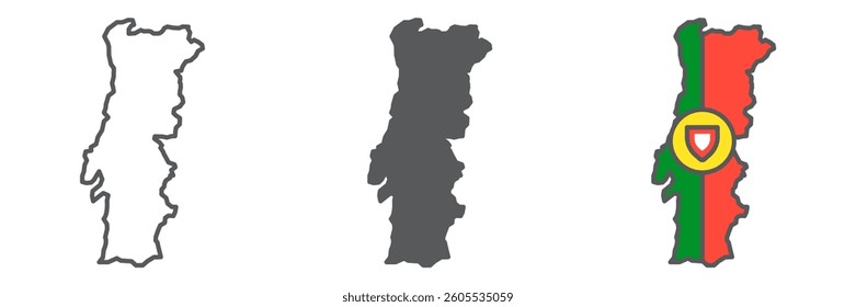 Map of Portugal icon collection, country and travel, Portugal map vector icon set, vector graphics, editable stroke outline sign, eps 10
