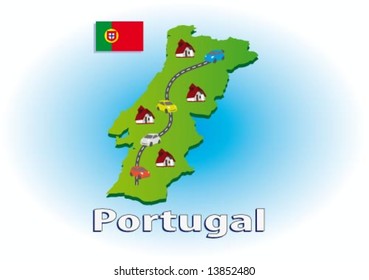 Map of Portugal with icons