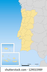 Map of Portugal with islands. Scale 1:3000000 UTM projection