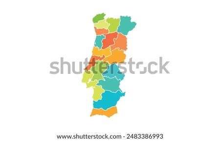 Map of Portugal isolated modern colorful style. for website layouts, background, education, precise, customizable, Travel worldwide, map silhouette backdrop, earth geography, political, reports. 