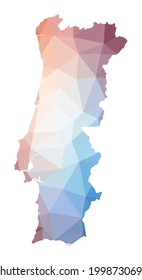 Map of Portugal. Low poly illustration of the country. Geometric design with stripes. Technology, internet, network concept. Vector illustration.