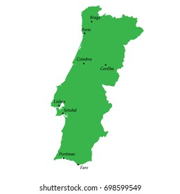 map of Portugal with main cities