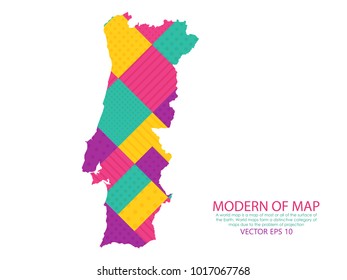 Map of Portugal - Modern Geometric dots and lines background, colorful carving art - blue, yellow and violet. Vector illustration eps 10.