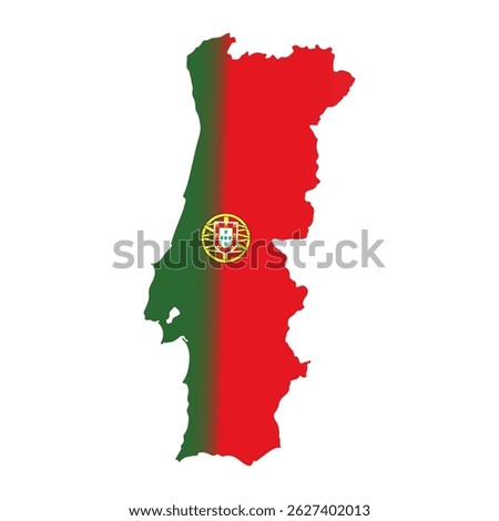 Map of Portugal with National Flag Colors and Emblem