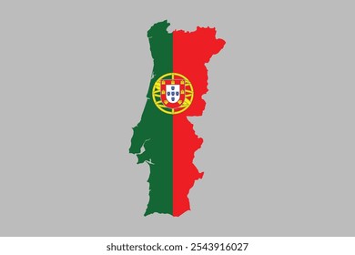 Map of Portugal with the national flag of Portugal, Portugal country flag is a symbol of freedom, National Portugal flag, vector illustration
