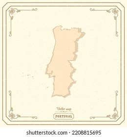 Map of Portugal in the old style, brown graphics in retro fantasy style