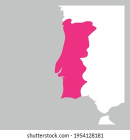 Map of Portugal pink highlighted with neighbor countries