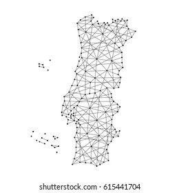 Map of Portugal from polygonal black lines and dots of vector illustration