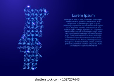 Map Portugal from printed board, chip and radio component with blue star space on the contour for banner, poster, greeting card, of vector illustration.