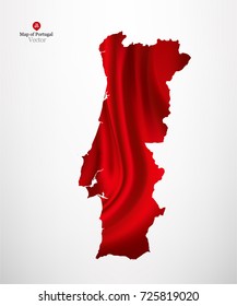 Map of Portugal with red fabric draping background in vector.
