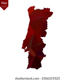 Map of Portugal - Red Geometric Rumpled Triangular , Polygonal Design. Vector illustration eps 10.