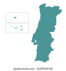 Mapa de Portugal, silueta de signos. Mapa mundial Globe. Ilustración vectorial aislada sobre fondo blanco. Continente europeo.