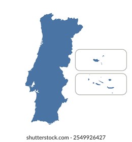 Mapa de Portugal, silhueta de sinais. Mapa do mundo Globo. Ilustração de vetor isolada em plano de fundo transparente. continente europeu.